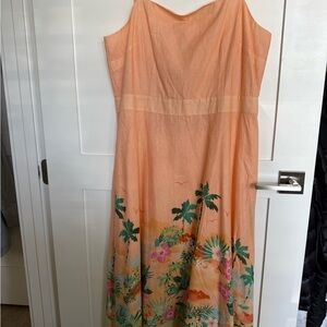 Talbots Strapless Peach and Green Tropical Dress